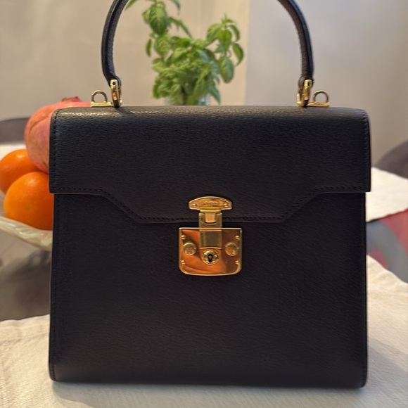 Vintage from 1960 Gucci Lady padlock  top handle black leather 100% authentic - Picture 15 of 17